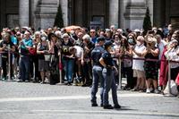 A crowd gathers in front of the basilica of Santa Maria in Ara Coeli for Raffaella Carra's funeral ceremony, in Rome, Italy, 09 July 2021. ANSA/ANGELO CARCONI