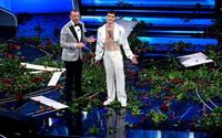  Sanremo Festival host and artistic director Amadeus (L) and Italian singer Blanco on stage at the Ariston theatre during the 73rd Sanremo Italian Song Festival, in Sanremo, Italy, 07 February 2023. The music festival will run from 07 to 11 February 2023.  ANSA/ETTORE FERRARI
