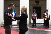 Italian Prime Minister Giorgia Meloni receives Ukraine's President Volodymyr Zelensky at Chigi Palace during his visit to Italy for the first time since the beginning of the Russian invasion, in Rome, Italy, 13 May 2023. ANSA/ANGELO CARCONI