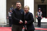 Italian Prime Minister Giorgia Meloni receives Ukraine's President Volodymyr Zelensky at Chigi Palace during his visit to Italy for the first time since the beginning of the Russian invasion, in Rome, Italy, 13 May 2023. ANSA/ANGELO CARCONI